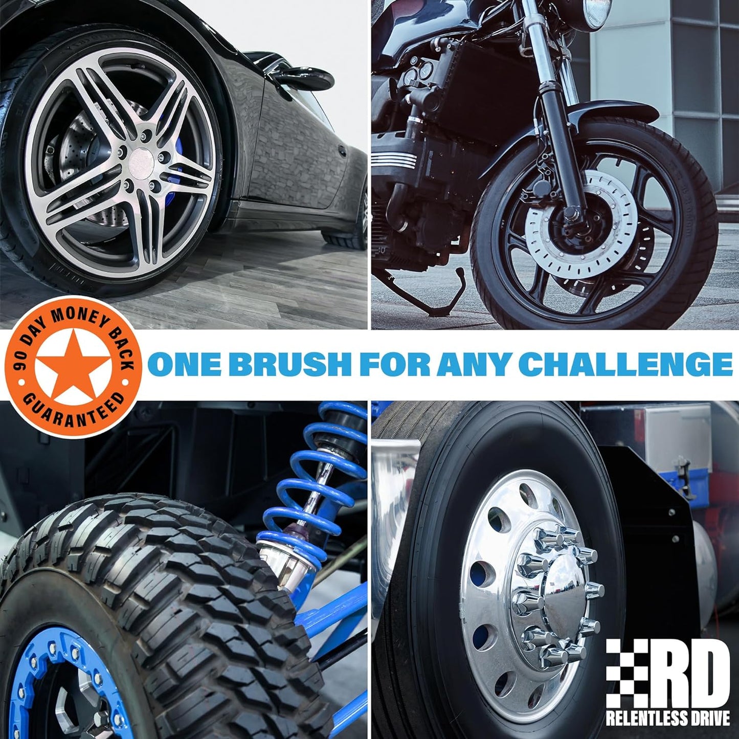 Ergonomic Tire Brush - Car Wheel Brush for Tire Shine Application - Heavy Duty Bristles & Curved Head for Easy Use