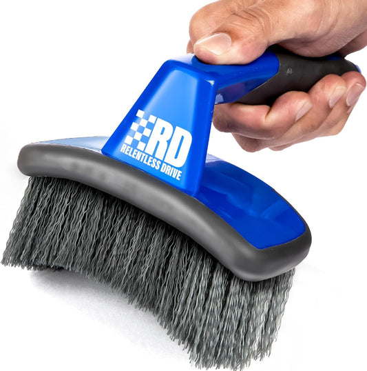 Ergonomic Tire Brush - Car Wheel Brush for Tire Shine Application - Heavy Duty Bristles & Curved Head for Easy Use