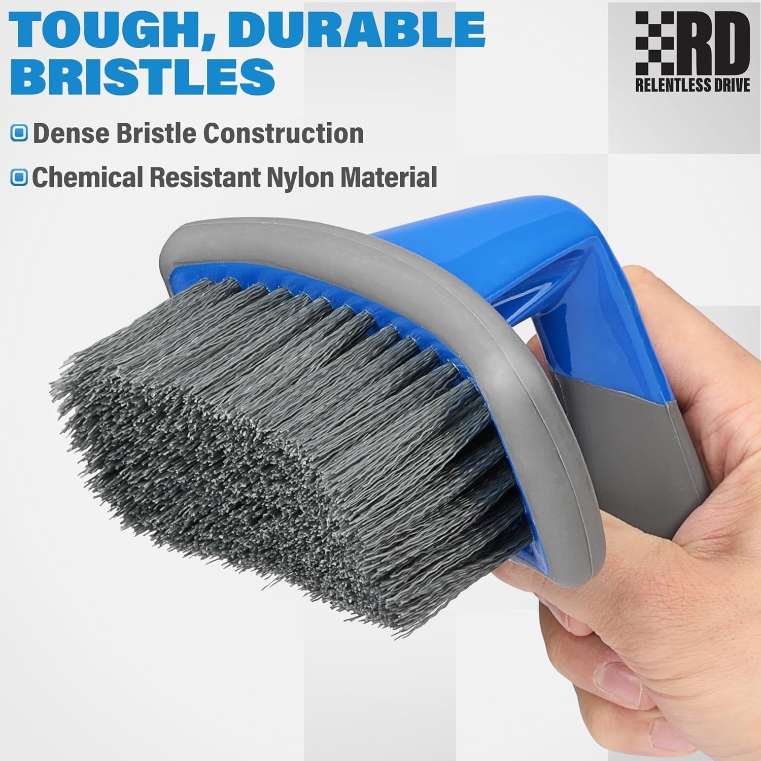 Ergonomic Tire Brush - Car Wheel Brush for Tire Shine Application - Heavy Duty Bristles & Curved Head for Easy Use