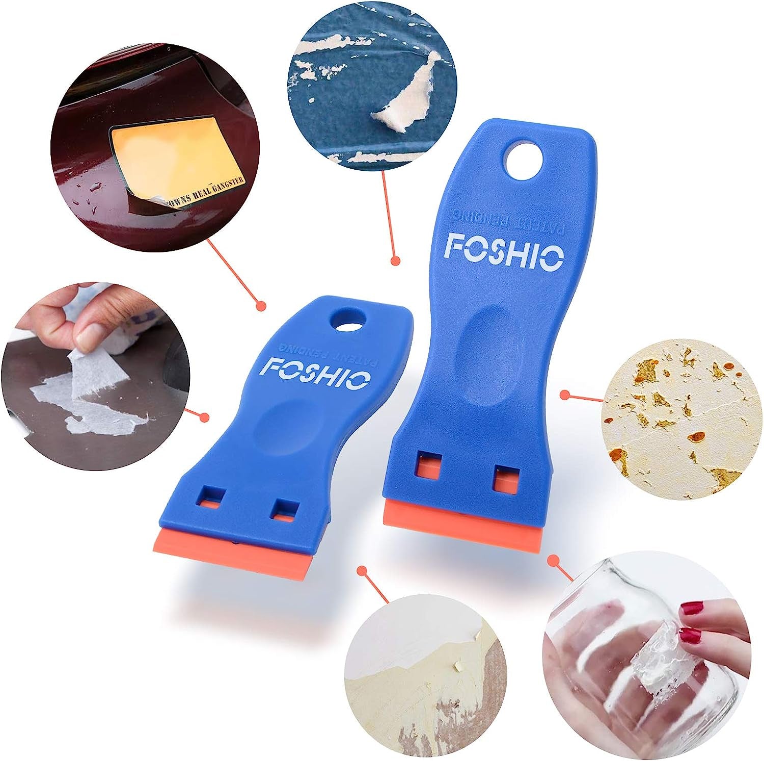 Plastic Razor Blade Scraper Include 2PCS Scraper Tool and 100PCS Blades for Gasket Remover, Labels Decal and Adhesive Remover for Windows and Glass,Blue