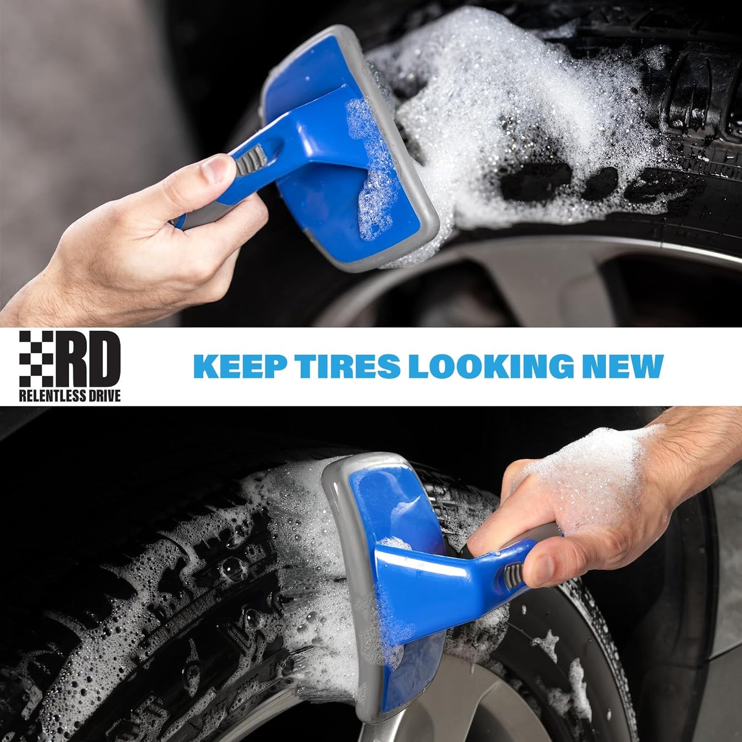 Ergonomic Tire Brush - Car Wheel Brush for Tire Shine Application - Heavy Duty Bristles & Curved Head for Easy Use