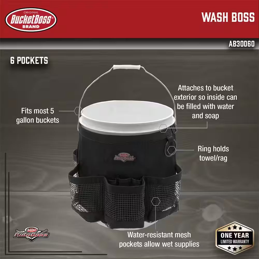 Auto Boss Wash Boss 5 Gal. Bucket Car Accessory Organizer for Car Wash Cleaning or Car Detailing Supplies